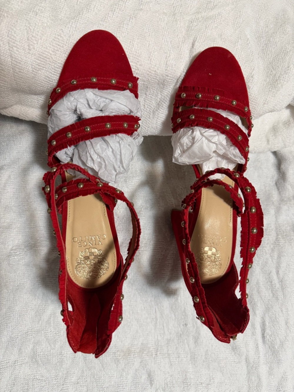 Vince Camuto Red Suede Studded Strappy Flats